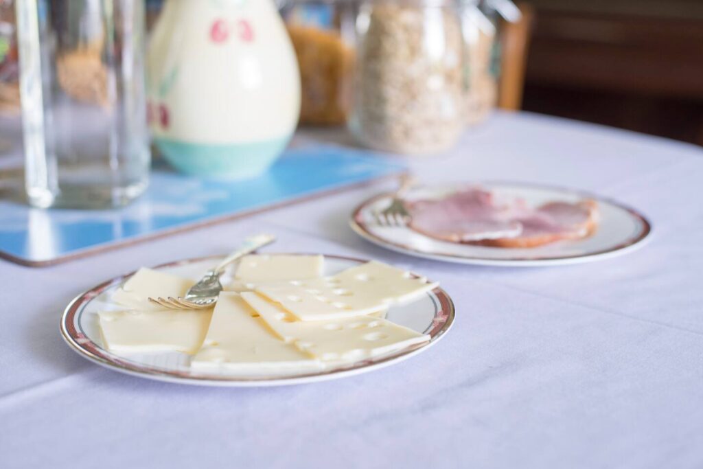 Emmental cheese and home cooked ham for breakfast